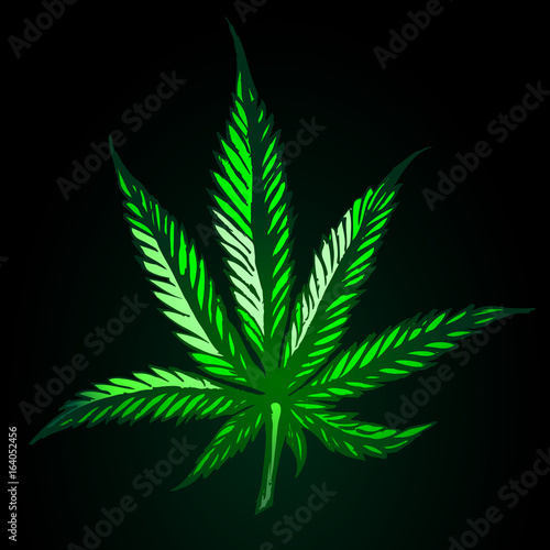 green cannabis leaf on black background