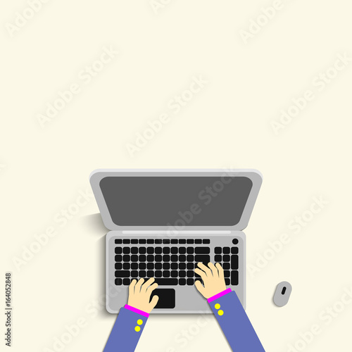 Topview hand businessman using laptop.