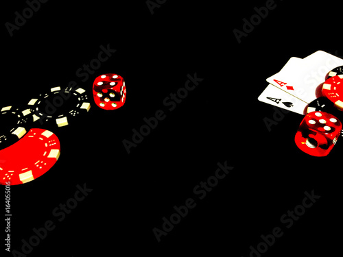 Black colours of poker game concept.  Plot with bones, chips and cards photo