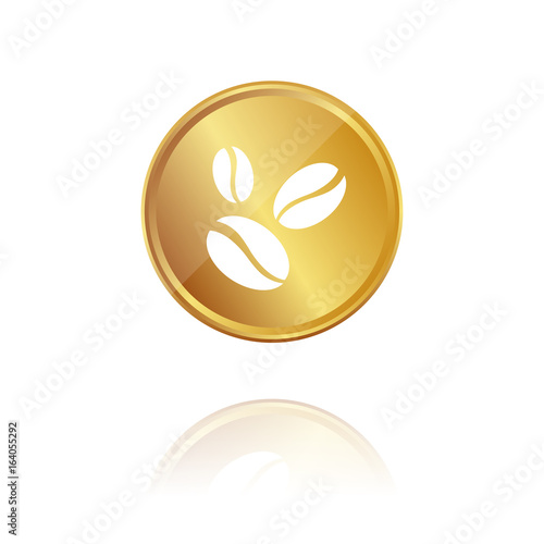 Kaffeebohnen - Gold Münze mit Reflektion