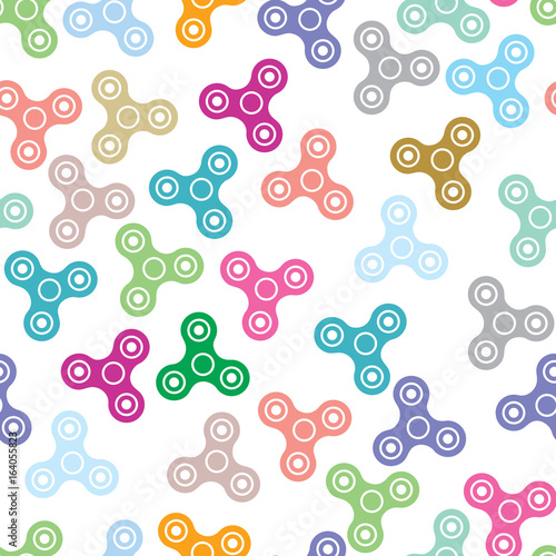 Seamless pattern with image of hand spinner toys color print on white background