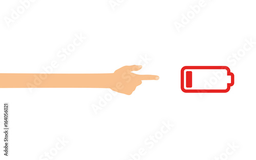 Hand zeigt auf - Batterie leer