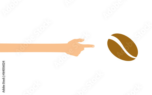 Hand zeigt auf - Kaffeebohne