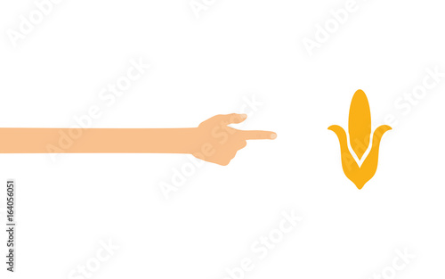Hand zeigt auf - Maiskolben