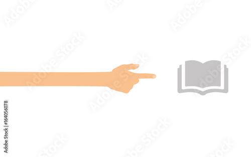 Hand zeigt auf - Offenes Buch