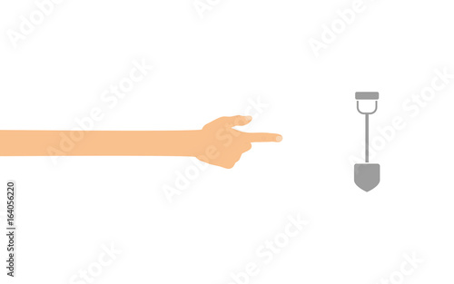 Hand zeigt auf - Schaufel