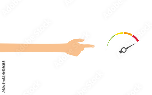 Hand zeigt auf - Tachometer
