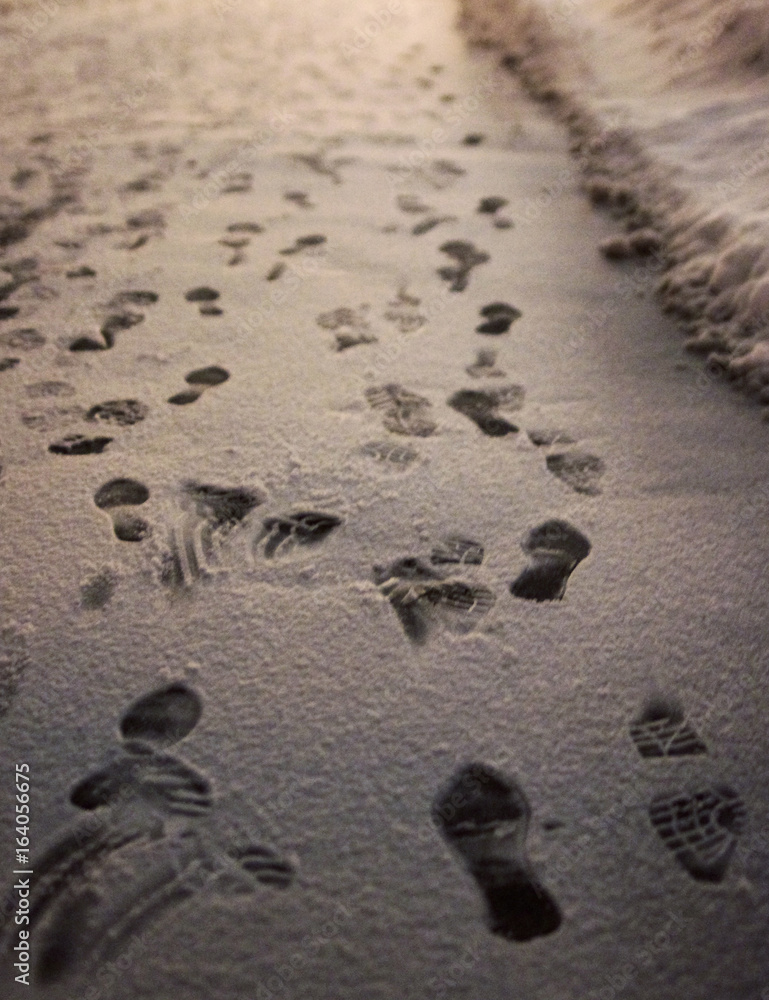 Footprints of shoes on fallen snow Footprints of shoes on fallen snow