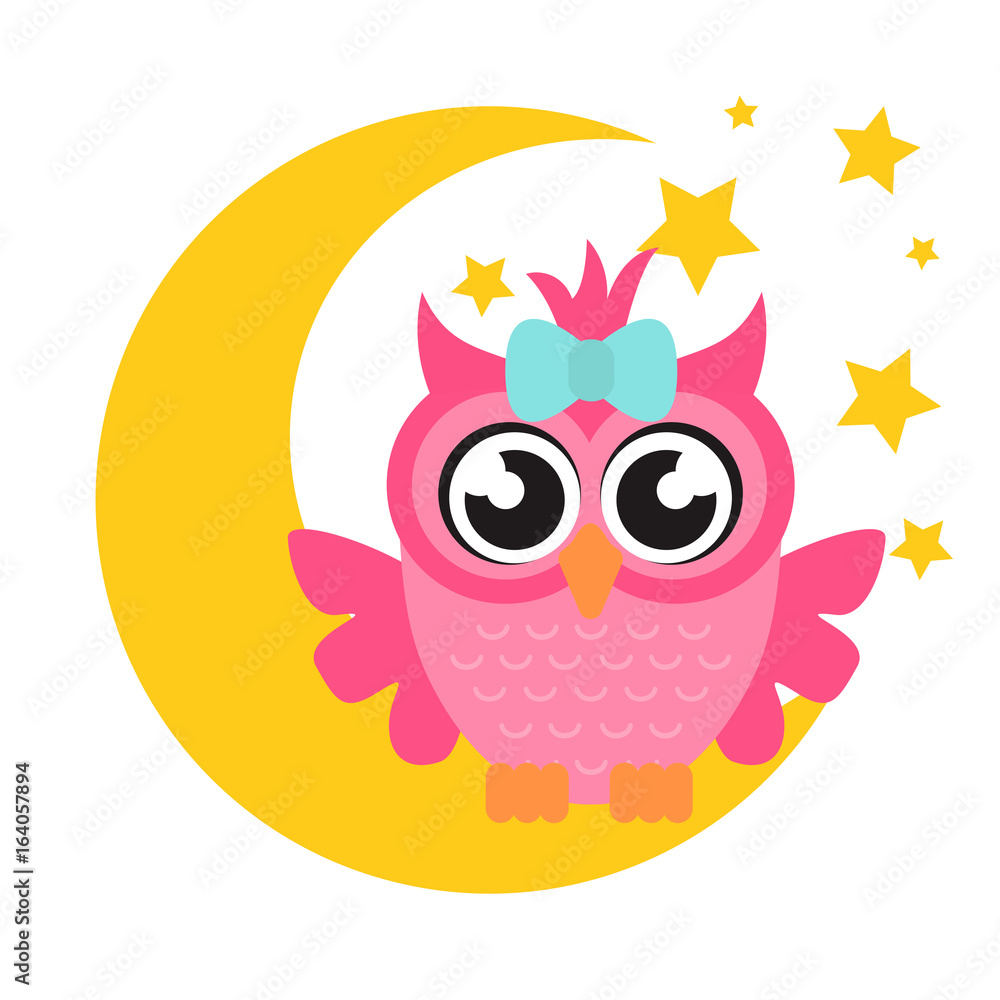 Fototapeta premium cartoon owl girl on the moon