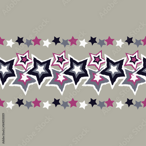 Fototapeta Naklejka Na Ścianę i Meble -  Seamless background with decorative stars. Seamless border. Vector illustration. Textile rapport.