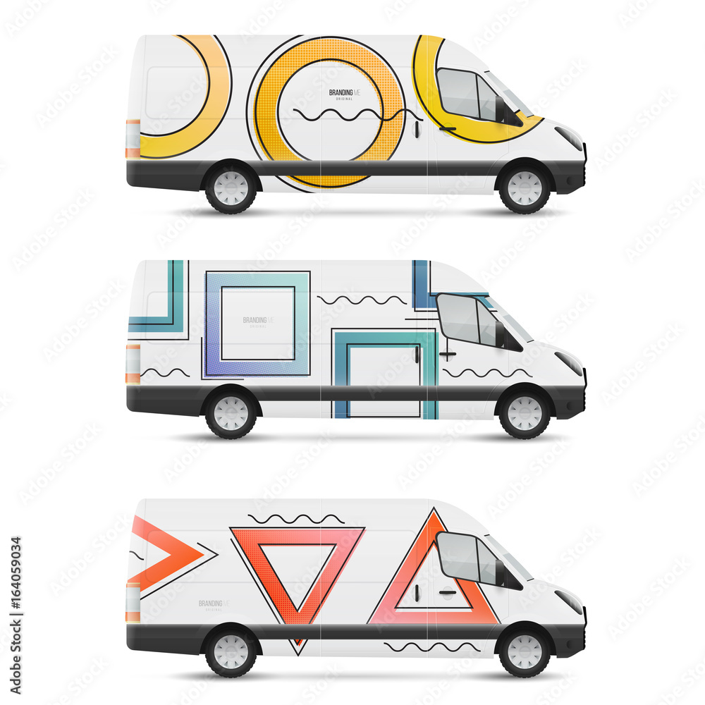 custom made wallpaper toronto digitalSet of branding design templates white bus in modern geometric style. Mock up transport for advertising, business and corporate identity.