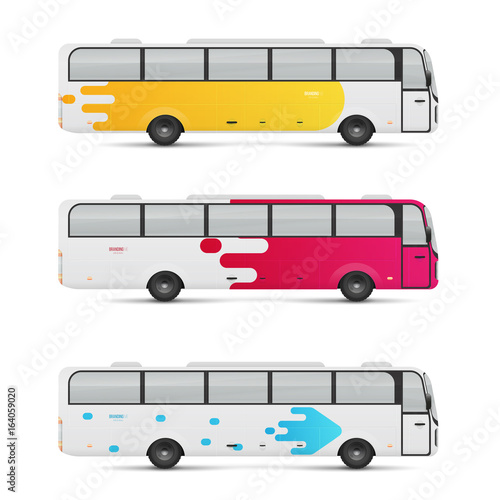 Mockup of passenger bus. Design templates for transport. Branding for advertising and corporate identity. Graphics elements for business or inspiration.