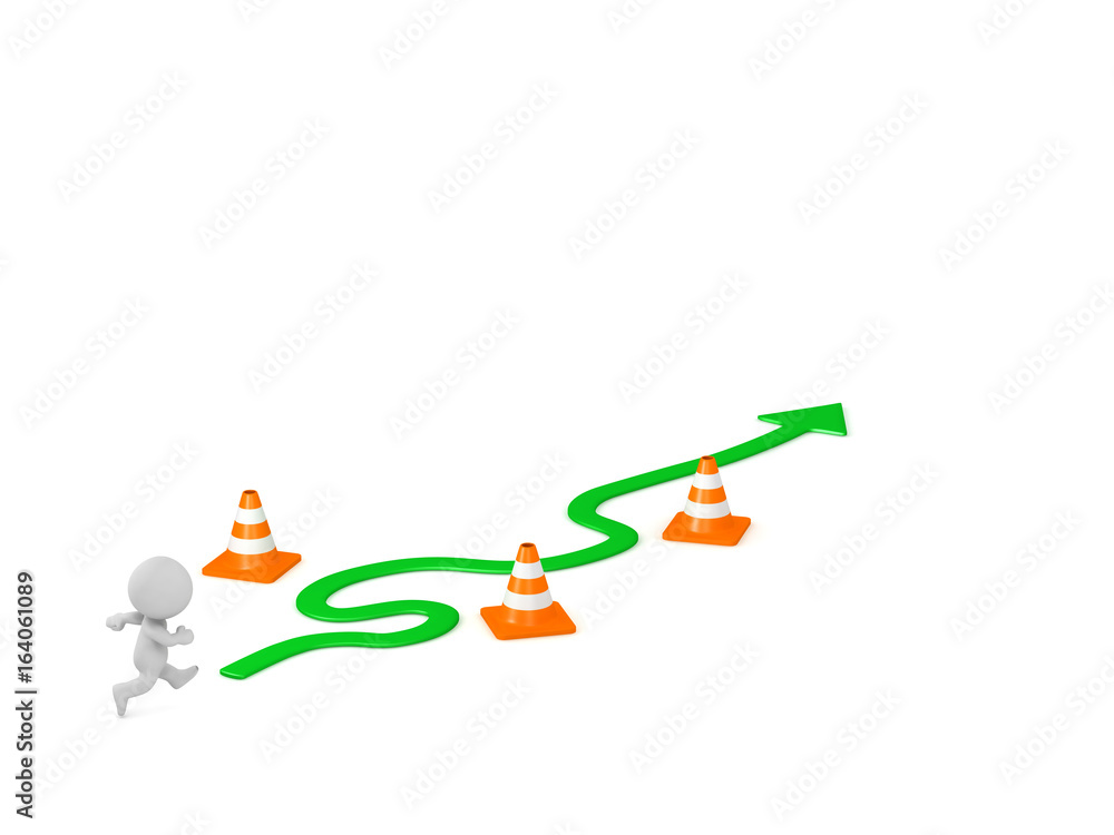 3D Character with Curved Arrow and Obstacles 3D Character with Curved Arrow and Obstacles