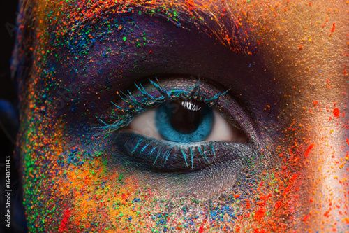 Fotografia, Obraz Eye of model with colorful art make-up, close-up