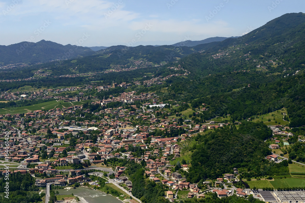 Almenno san Salvatore aerial from east, Italy
