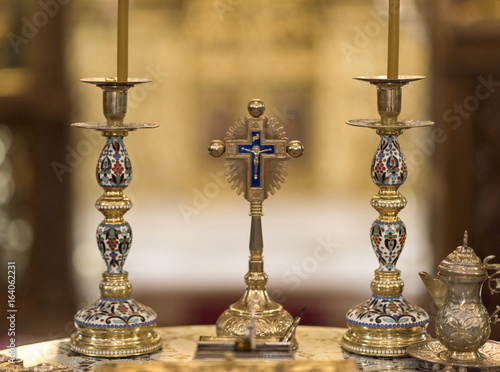 Beautiful cross inside romanian church at wedding time