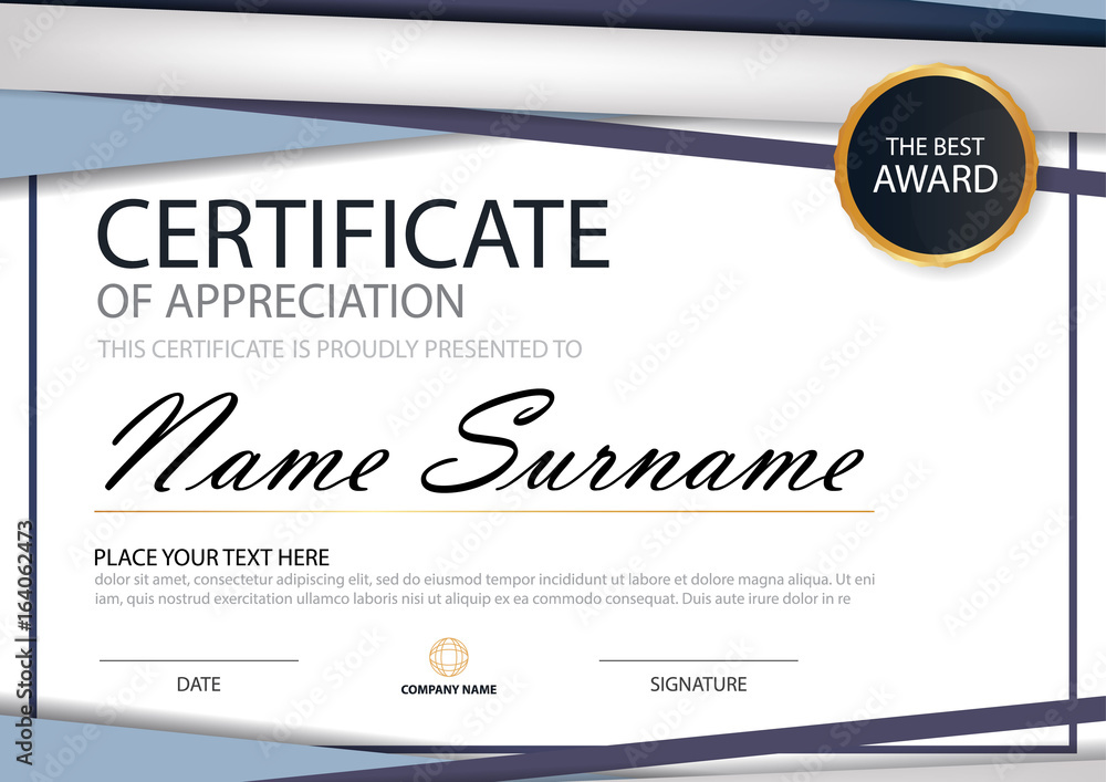 Blue triangle Elegance horizontal certificate with Vector illustration ...