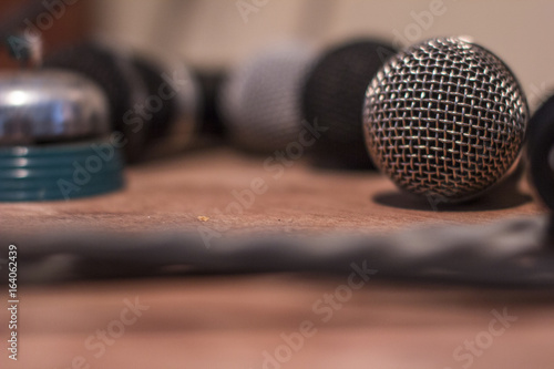 Soft focus with conference room microphone.