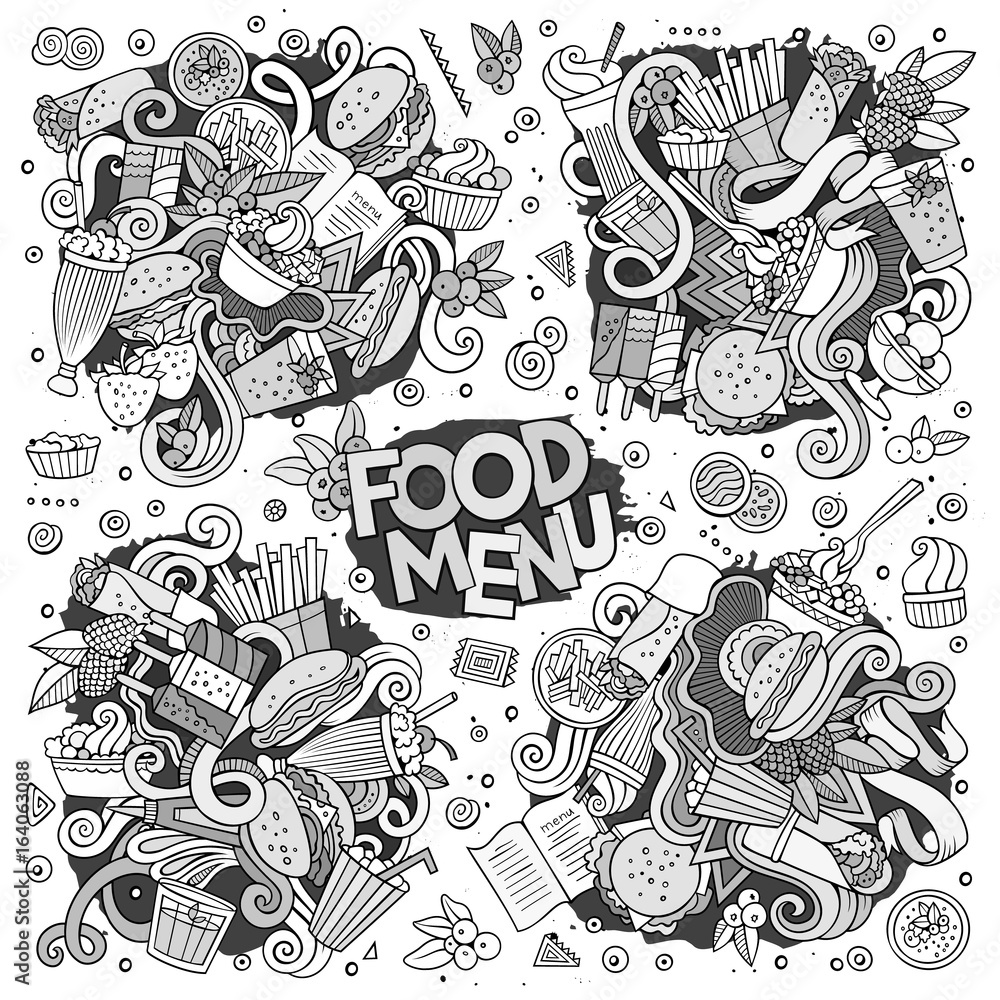 Fast food doodles hand drawn sketchy vector symbols Fast food doodles hand drawn sketchy vector symbols