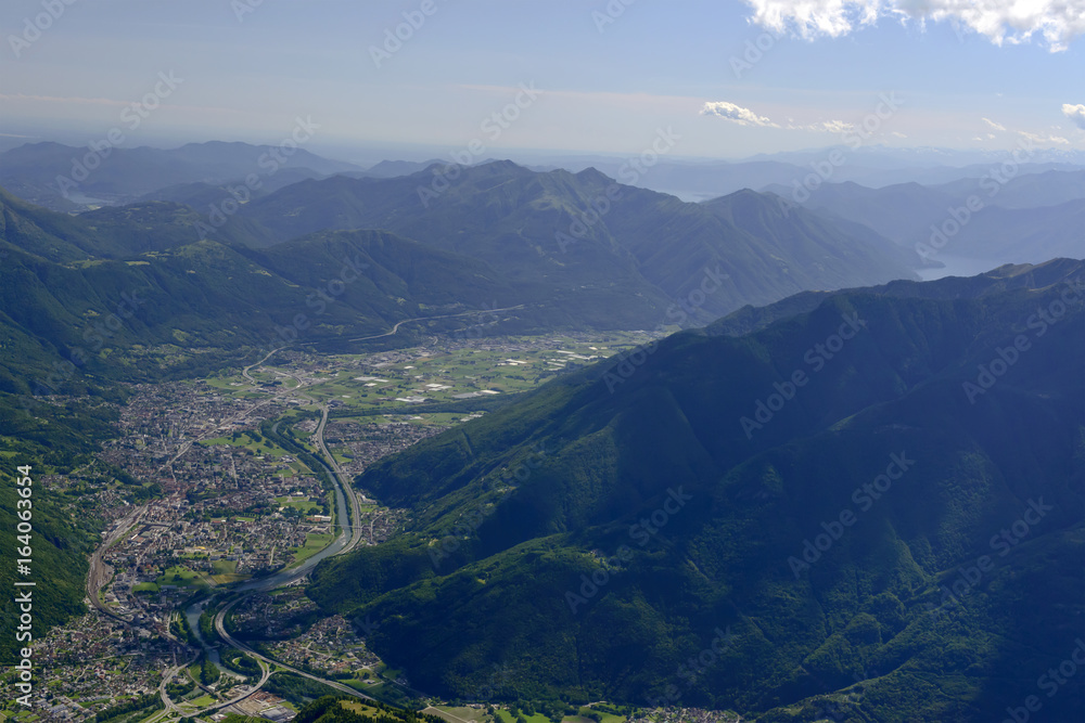 Fototapeta premium Bellinzona aerial from north east , Switzerland