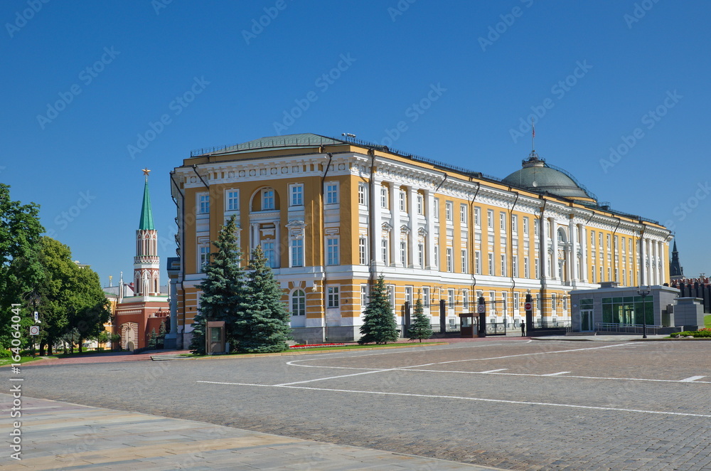 Fototapeta premium The building of the Senate and Nikolskaya tower in Moscow Kremlin, Moscow, Russia
