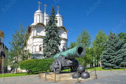 Tsar cannon and the Cathedral of the Twelve Apostles in the Moscow Kremlin, Russia