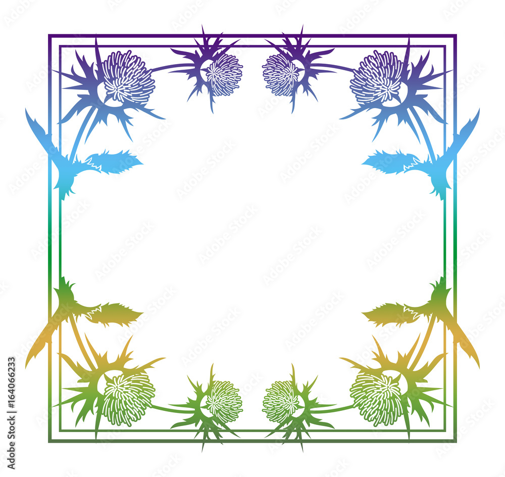 Obraz premium Decorative gradient frame with thistle silhouette. Raster clip art.