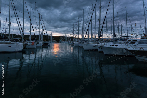 Sunrise in yacht harbor