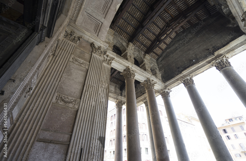Pantheon in Rome. Close view thru walls and columns. Pantheon wa
