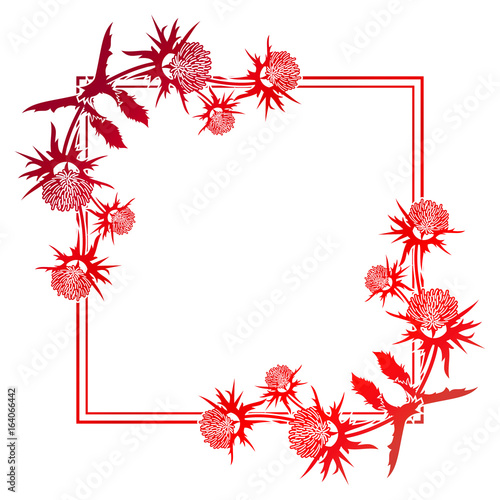 Decorative gradient frame with thistle silhouette. Raster clip art.