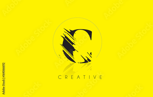 C Letter Logo with Vintage Grundge Drawing Design. Destroyed Cutted Letter Icon Vector.