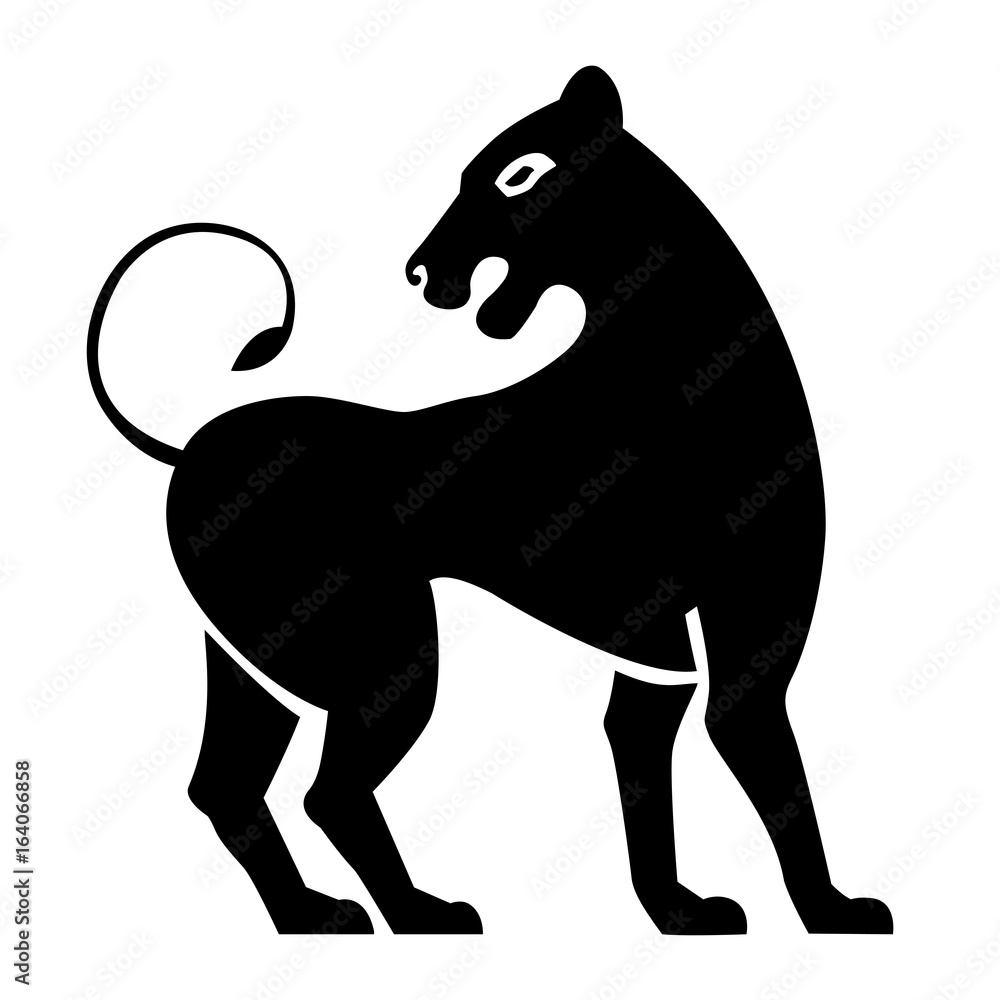 Obraz premium Stylized black lioness silhouette vector isolated on a white background.