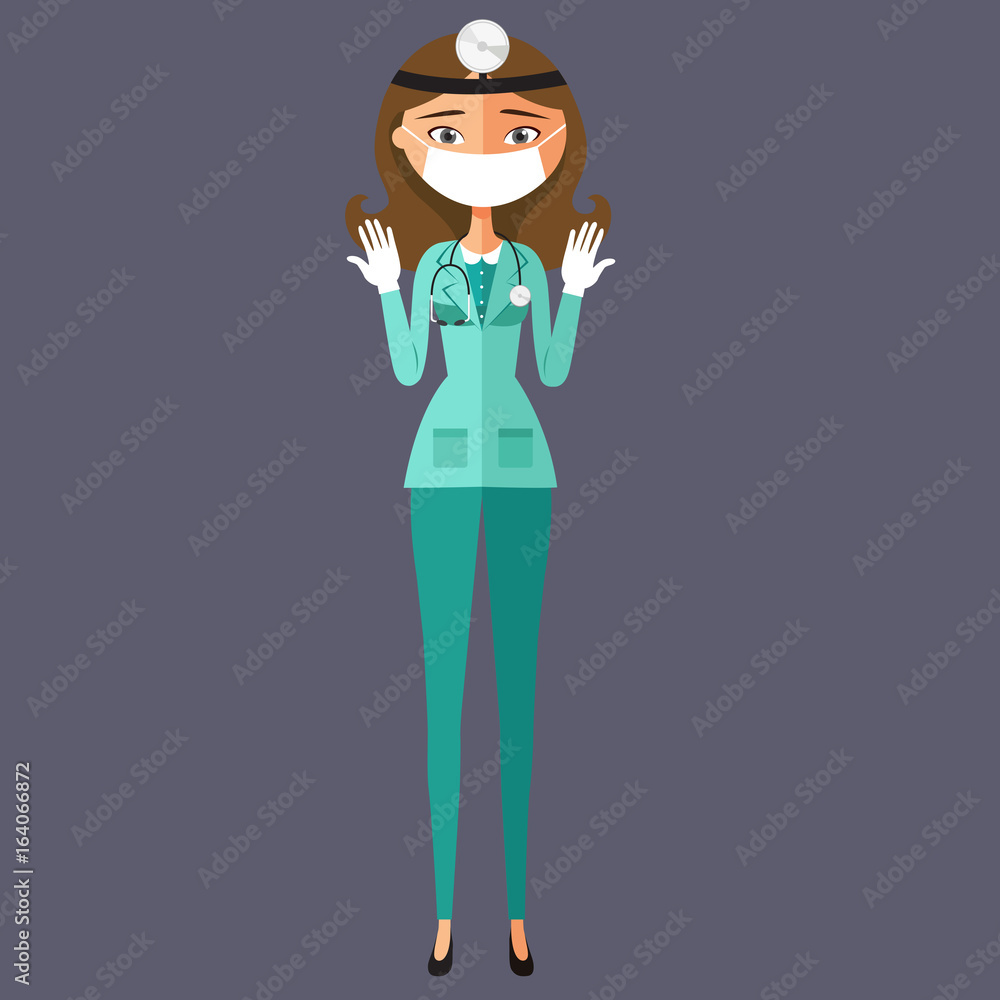 Doctor surgeon prepare for surgery vector flat cartoon illustration. Doctor surgeon prepare for surgery vector flat cartoon illustration.