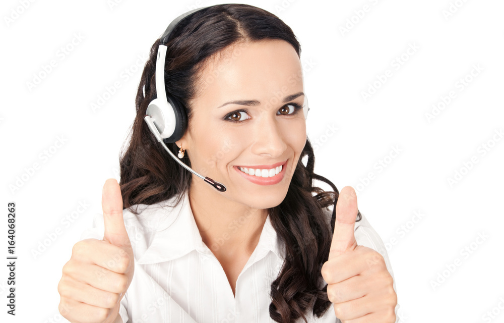 Support operator with thumbs up, on white Support operator with thumbs up, on white