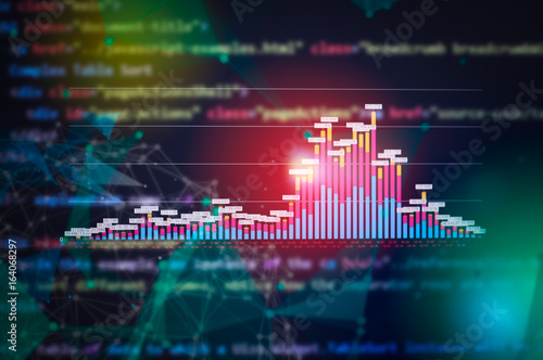 Stock market digital graph chart on LED display concept. A large display of daily stock market price and quotation. Indicator financial forex trade education background.