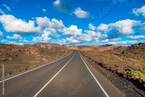 Road through Timanfaya National Park, Lanzarote, Canary Islands, Spain