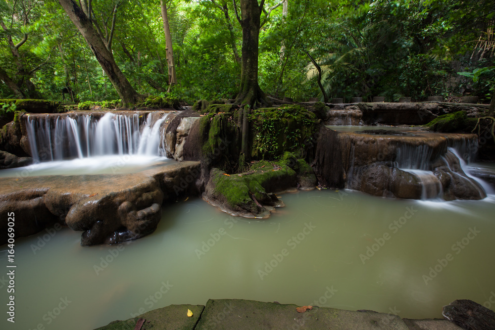 Naklejka premium Beautiful Waterfall on rainy season on Than Bok Khorani national park in Thailand. Than Bok Khorani Waterfall.