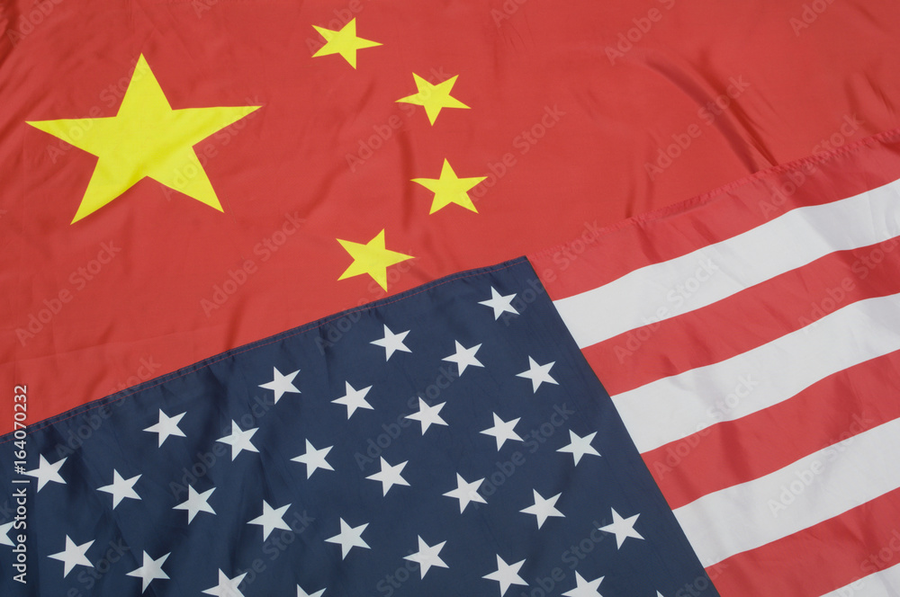 Closeup of Flags of United States Of America and China
