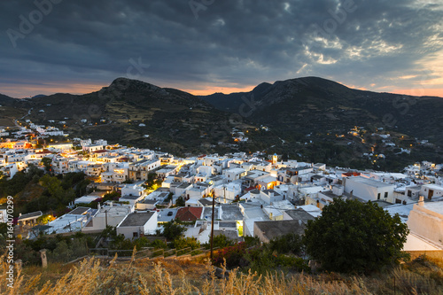 View of Chora village from the hill above, Skyros island, Greece. 