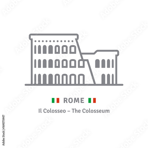 Rome icon with colosseum and italian flag