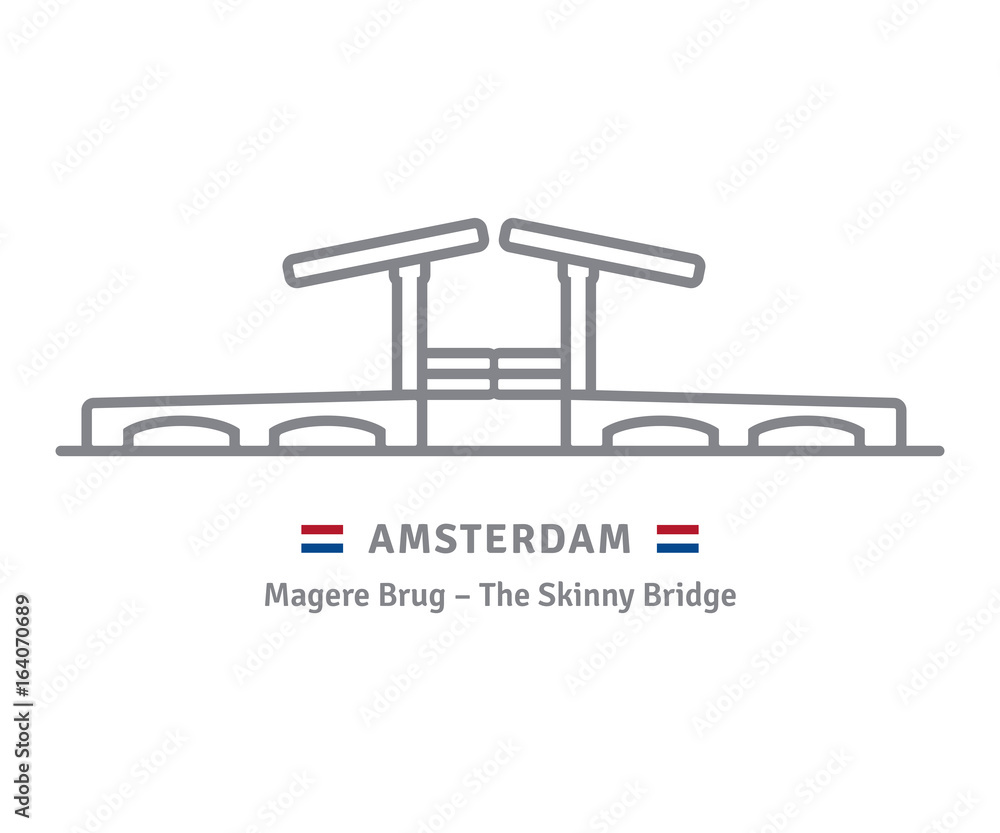 Fototapeta premium Amsterdam icon with skinny bridge and dutch flag