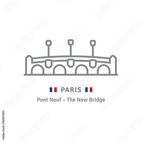 Paris icon with Pont neuf and French flag