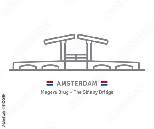Amsterdam icon with skinny bridge and dutch flag