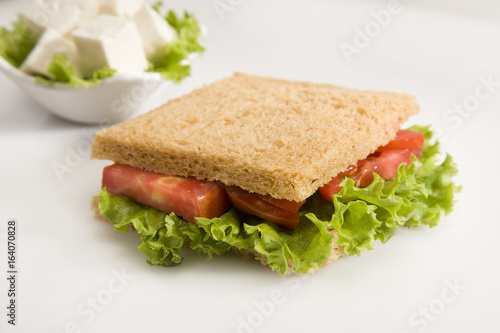 Lettuce, Cheese and Potato Salad Sandwich on Toasted Brown Bread
