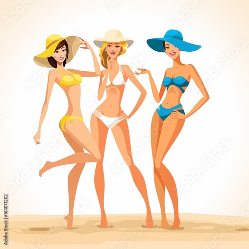 Tourist girls on the beach