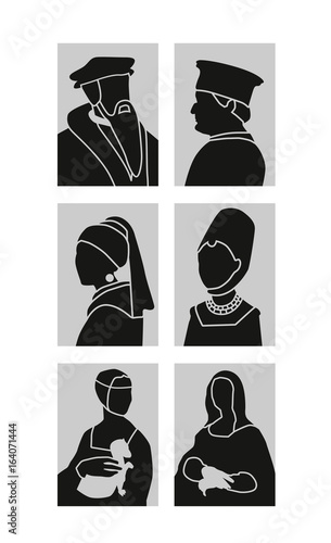 Icons set on the basis of Renaissance painting. Vector illustration.