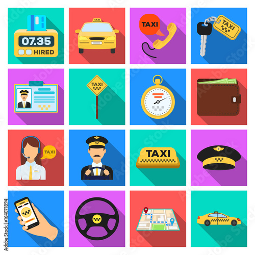 Parking, dispatcher, taxi driver are all for taxi service. Taxi set collection icons in flat style vector symbol stock illustration web.