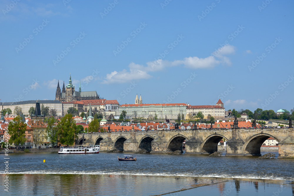 The famous Charles Bridge and castle in Prague, Czech Republic