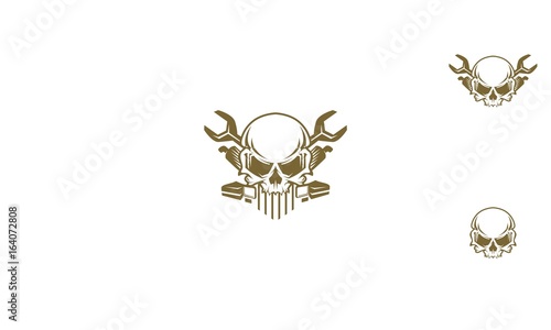 exhaust wrench Caferacer, scooter, helmet, retro, chain, skull, emblem symbol icon vector logo