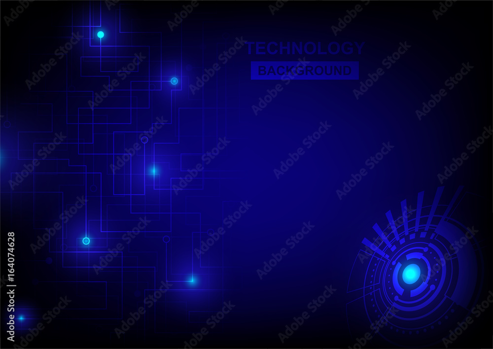 Digital technology with abstract circle and light on dark background